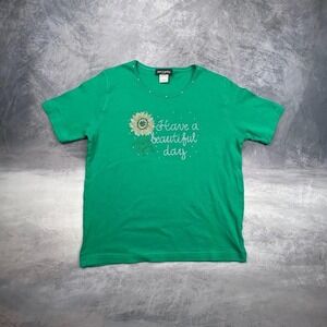 Green Get Lucky rhinestone‎ graphic tee